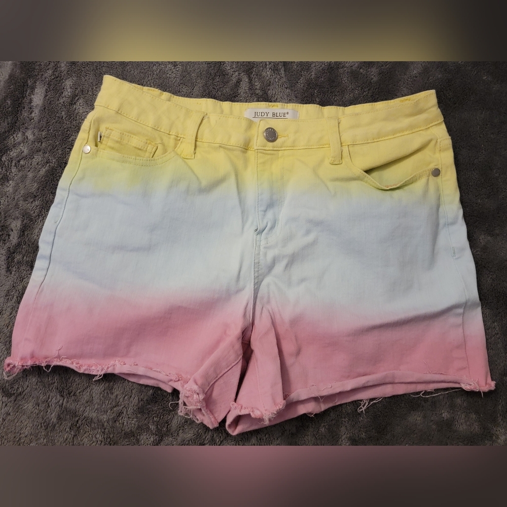 Judy Blue Women's Ombre Shorts - Yellow, Blue, Pink